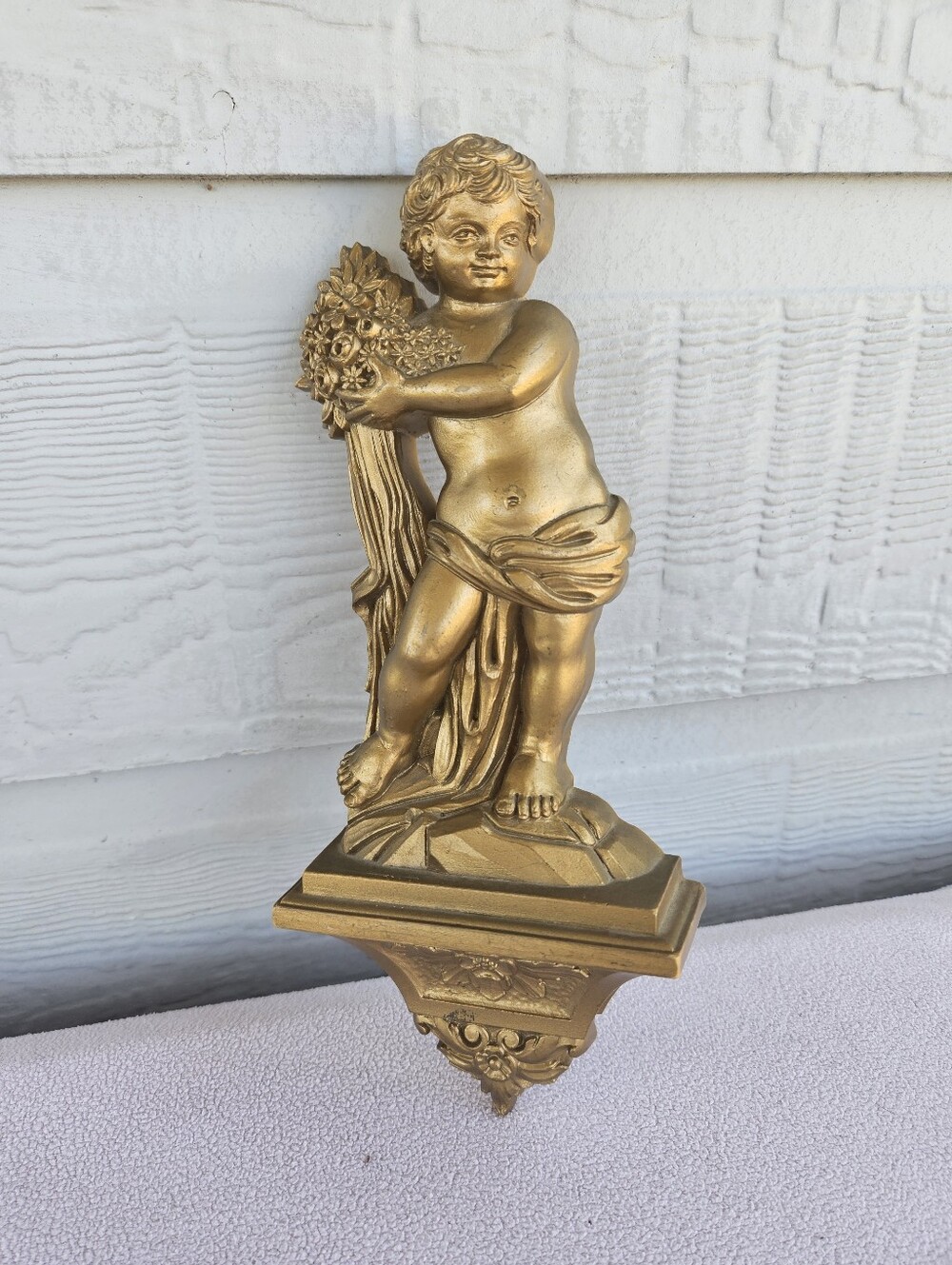 VTG Syroco Four Seasons SPRING Cherub Wall Plaque Gold Hollywood Regency 1969